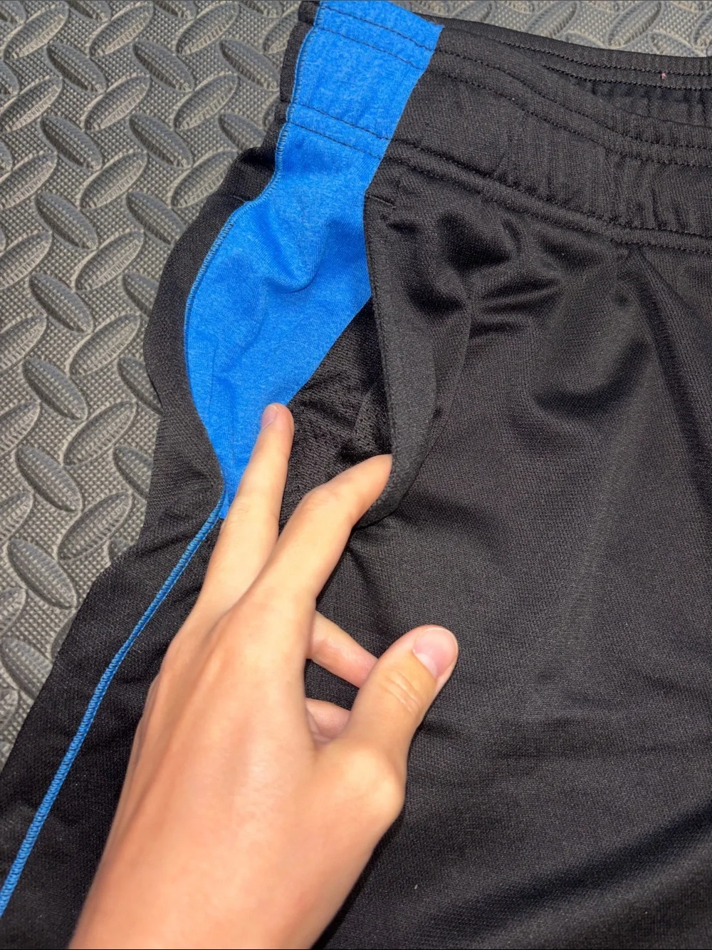 Men's Black Athletic Shorts with Blue Side Panels